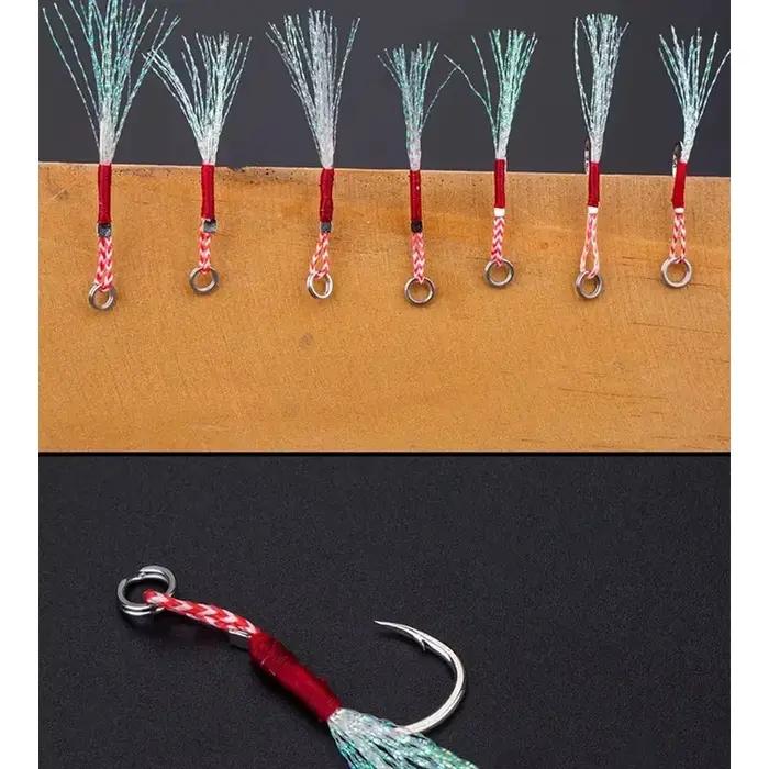 Hameçons assist hook 20/100 pièces pour slow jigging - Acier haute carbone avec plumes