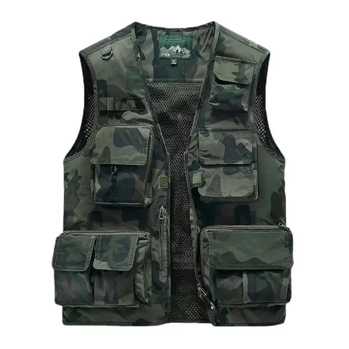 Veste de pêche respirante homme 6XL avec multiples poches pour équipement et photographie