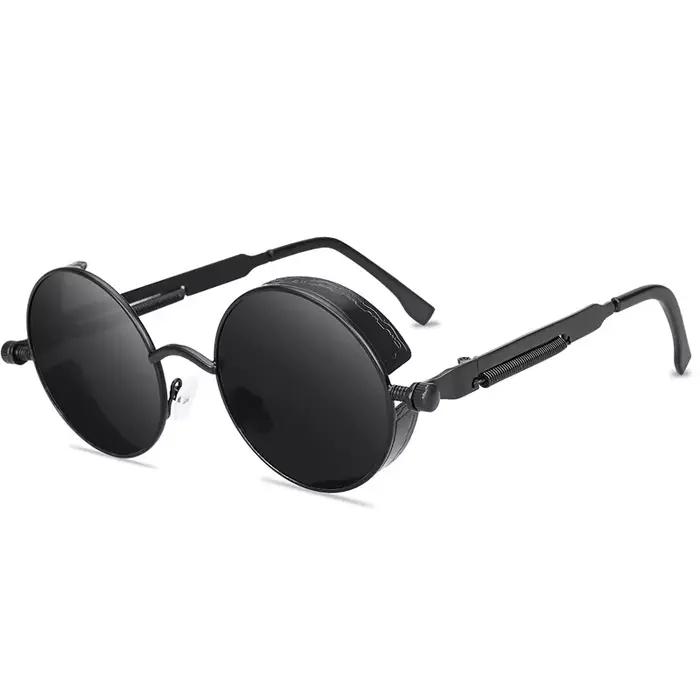 Lunettes de soleil steampunk vintage pour pêcheur protection UV400 cadre métal rond homme et femme