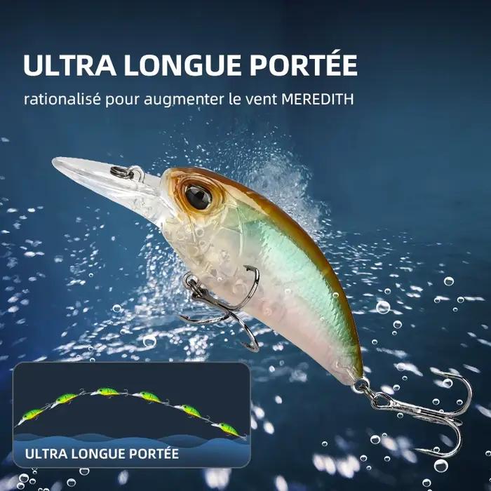 Leurre de pêche flottant MEREDITH JERK CRANK M65 14g, appât dur wobbleur pour carnassiers, profondeur 2-2.5m,