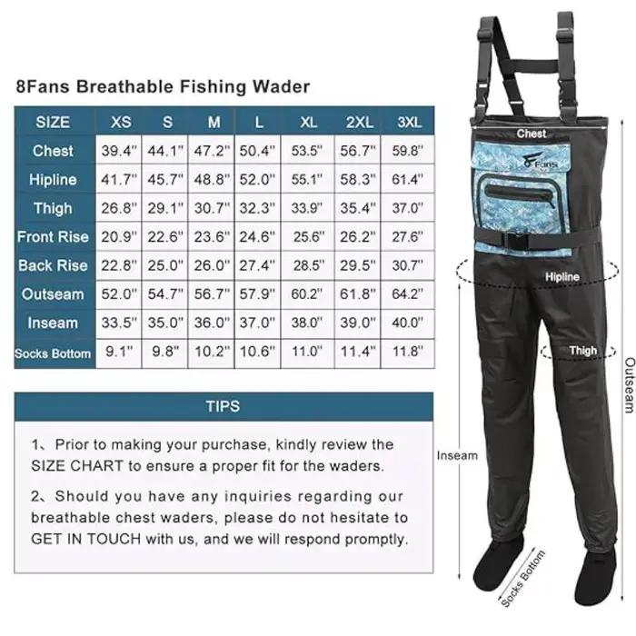 Waders de pêche respirants imperméables mixte homme femme avec pieds nylon pour rivière et étang