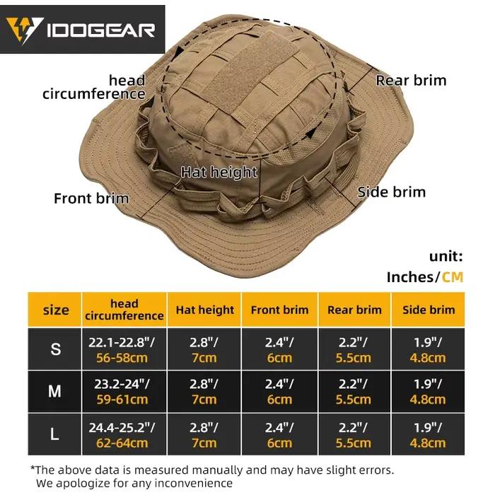 Casquette boonie tactique IDOGEAR 3623 large bord pour pêche et chasse - Ajustable respirant