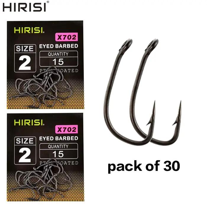 Hameçons carpe 30pcs acier haute teneur en carbone PTFE avec ardillon et œillet X702