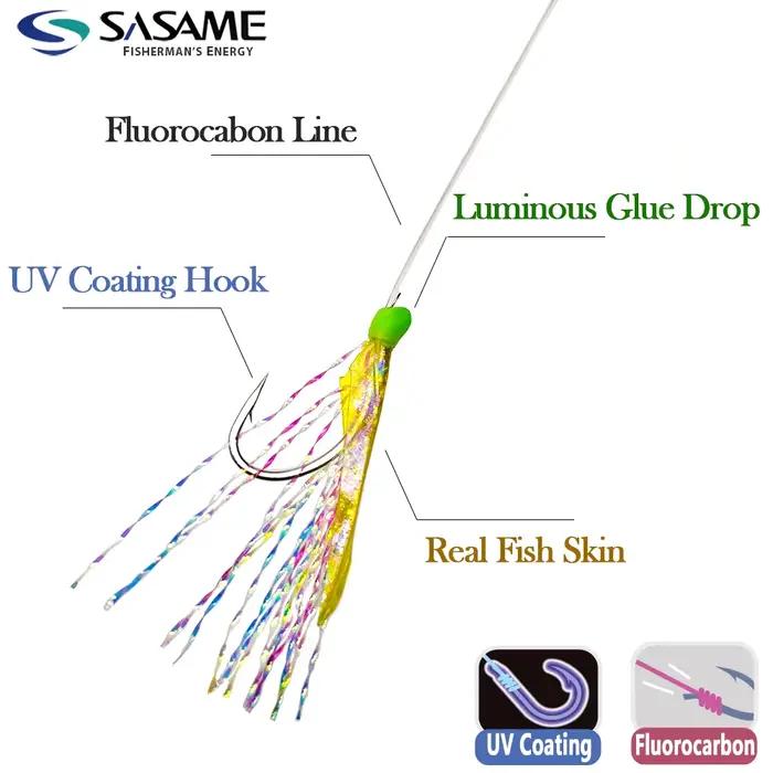 Leurre sabiki SASAME japonais pour pêche côtière au jig avec plumes UV et ligne fluorocarbone