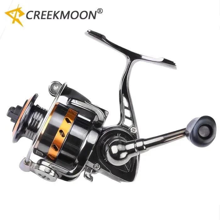Moulinet tout métal Creekmoon pour pêche hivernale et glace - Corps gapless - Frein 6kg - Roue à main tripode