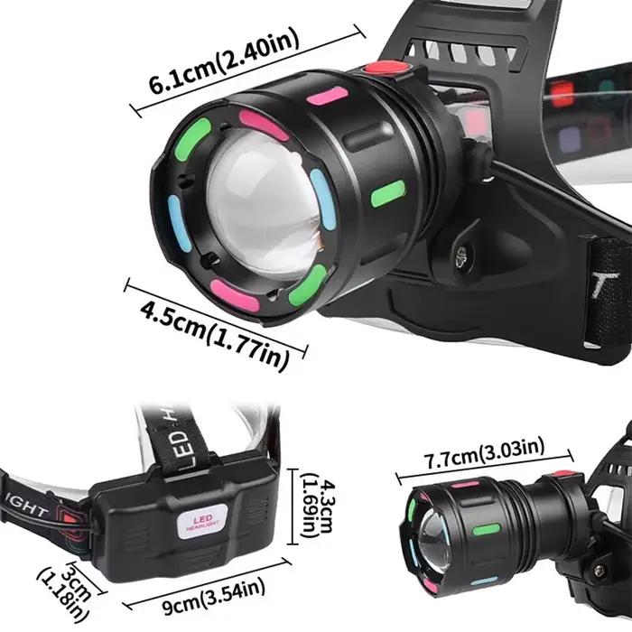 Lampe frontale laser blanche étanche USB rechargeable zoomable pour pêche en rivière et camping