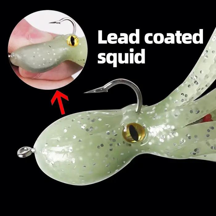 Leurre souple calamar phosphorescent ANFS - Jig plombé robuste pour la pêche au trolling du saumon,