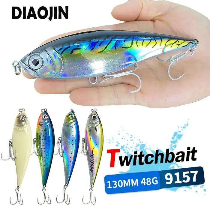 Leurre dur flottant 130mm 48g pour pêche à la traîne en mer, appât crayon twitchbait 3D