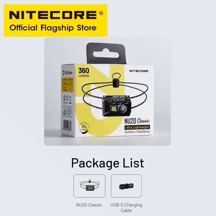 Lampe frontale NITECORE NU20 rechargeable USB-C 38g ultra légère pour pêche, randonnée et trail running nocturne