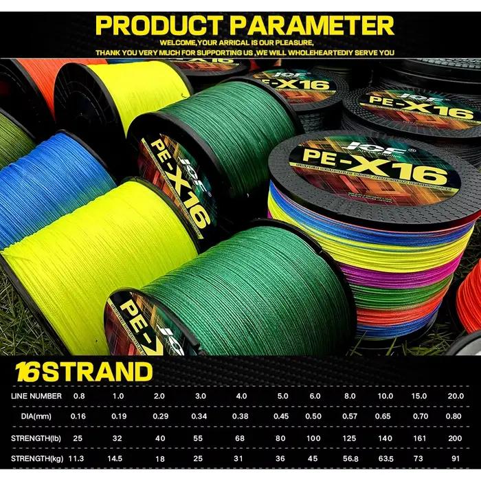 Ligne tressée 16 brins X16 super résistante 25-200LBS hollow core 100-1000M pour pêche sportive