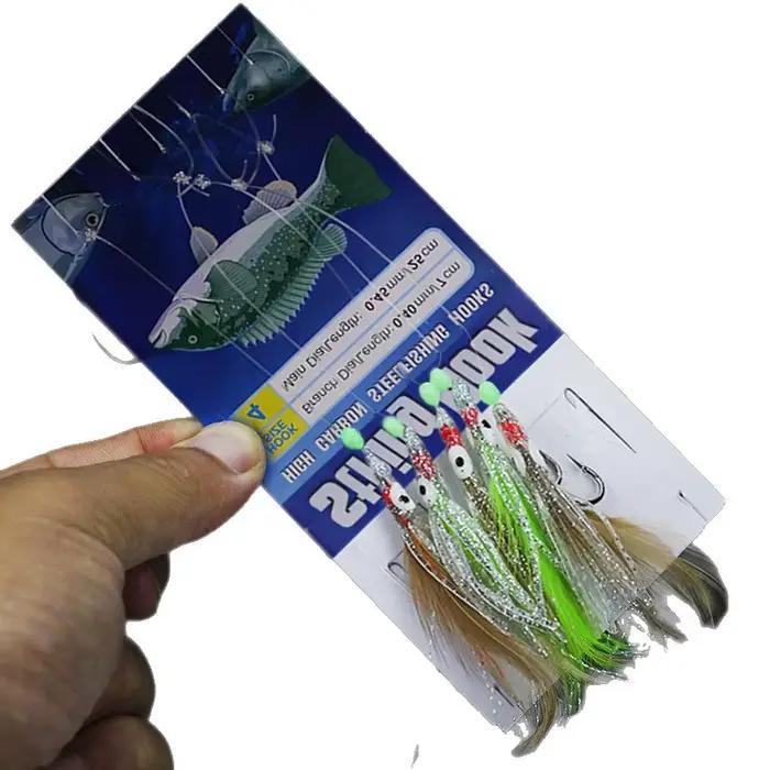 Kit 5 leurres luminescents Octopus Sabiki avec plumes pour pêche du maquereau et calamar