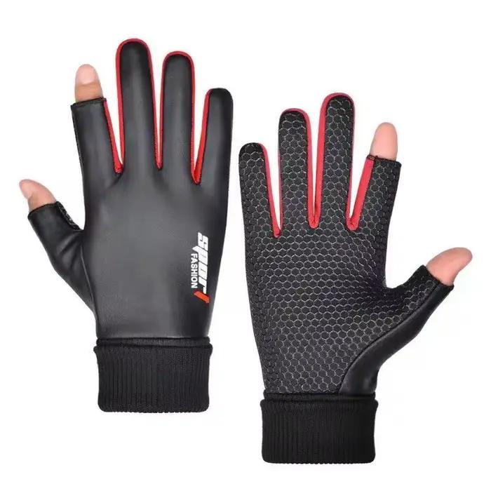 Gants hommes velours chauds deux doigts anti-dérapants étanches tactiles pour pêche randonnée cyclisme