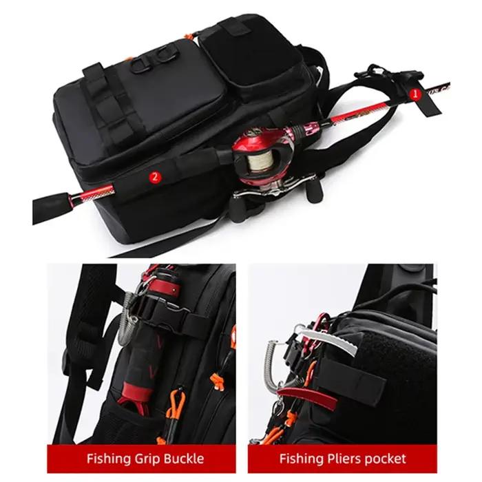 Sac à dos multifonction pour leurres de pêche avec porte-cannes et système MOLLE - Randonnée