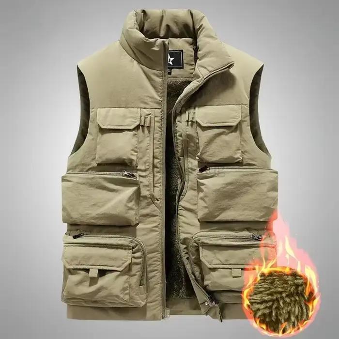 Veste polaire sans manches pêche hiver - Coupe slim coupe-vent avec multiples poches pour pêcheur actif