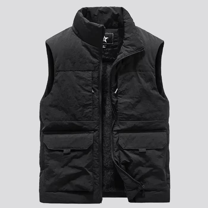 Gilet polaire multi-poches pêche hiver grande taille - Veste sans manches chaude 6XL pour pêcheur avec équipement