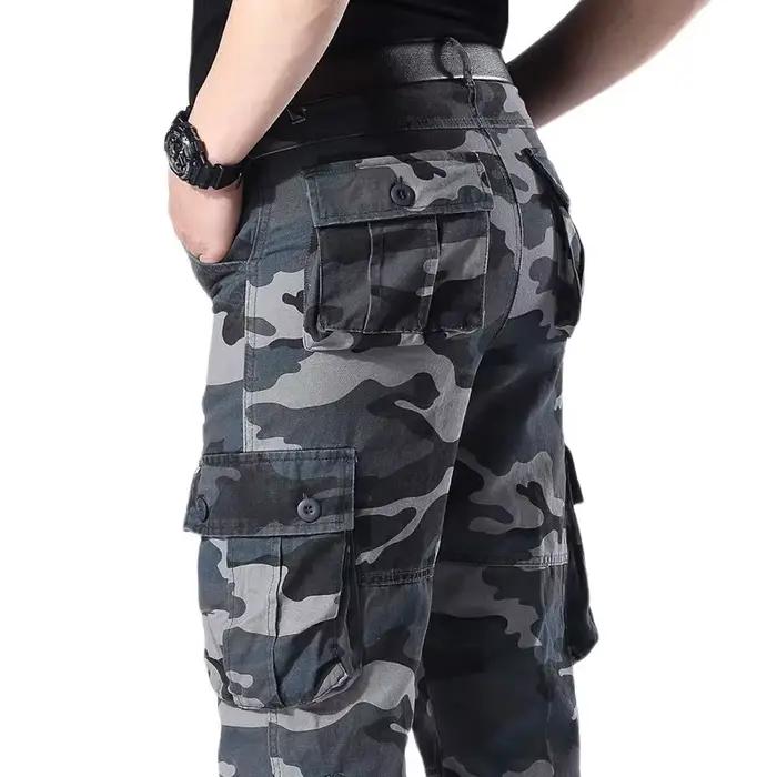 Pantalon cargo militaire homme pêche - Tissu coton multi-poches pour activités extérieures