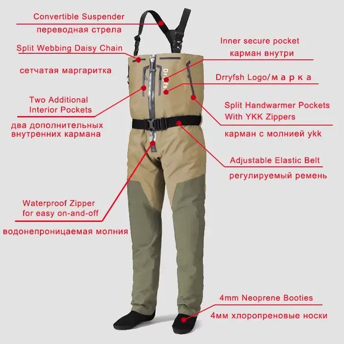 Waders convertibles respirants pour pêche à la mouche - Pantalon de pêche léger avec fermeture éclair pour hommes