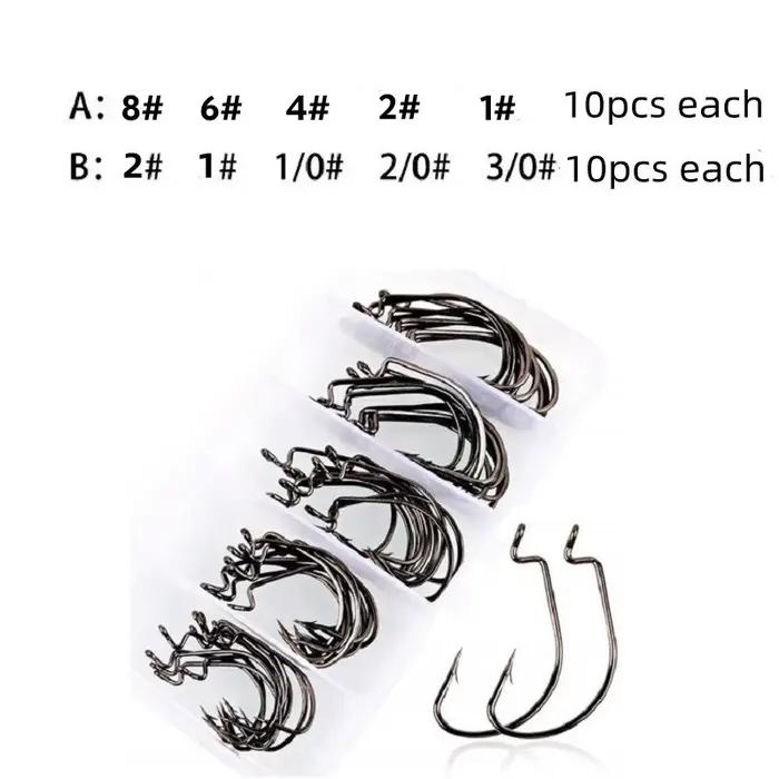 50PCS hameçons crank set 8#-3/0 pour leurres souples vers large gap offset pêche brochet carpe