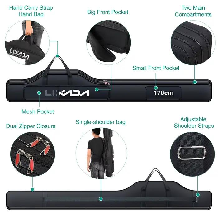 Sac de pêche Lixada pliable 80-210cm organisateur pour cannes et matériel - Transport optimisé