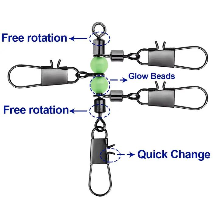 Connecteur de pêche surf casting 3 voies avec perles lumineuses, 10 pièces en forme de T