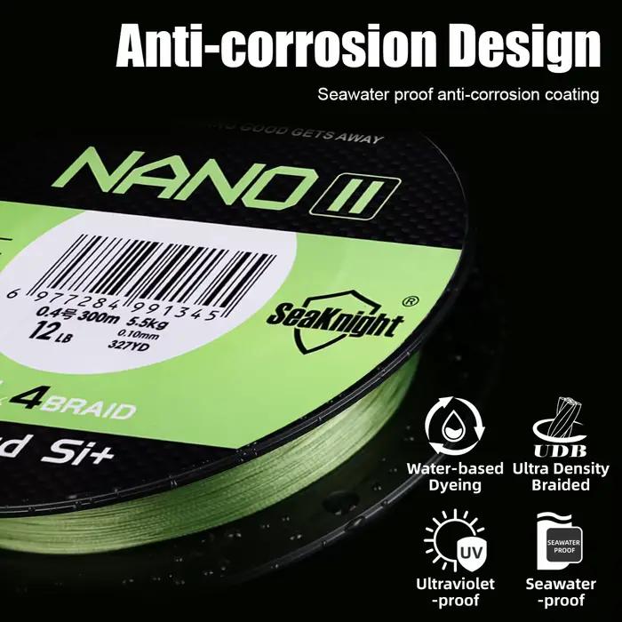Ligne tressée SeaKnight NANO II 300m - 4 tresses résistance mer UV revêtement Si+ 7-15lb