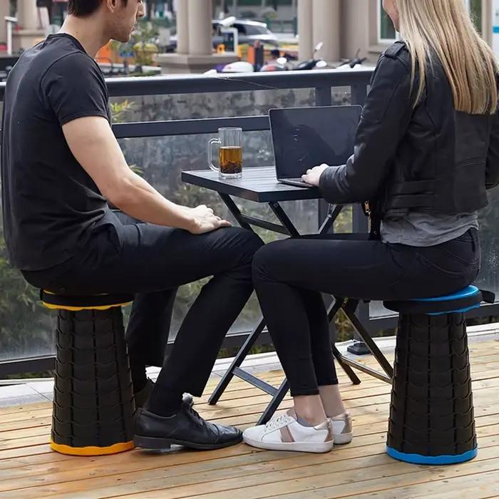 Tabouret pliant télescopique léger plastique pour pêche camping file d'attente transport
