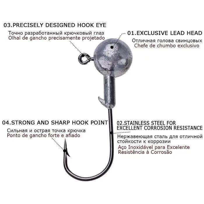 Hameçon plombé Jig Head 1g à 20g pour leurres souples - 20 à 50 pièces pour
