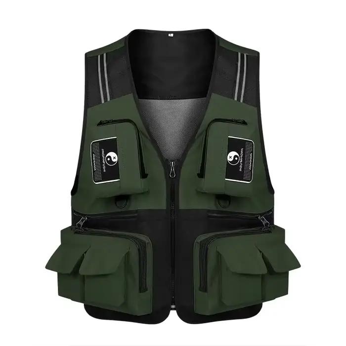 Veste de pêche détachable respirante avec multiples poches résistantes et bandes réfléchissantes