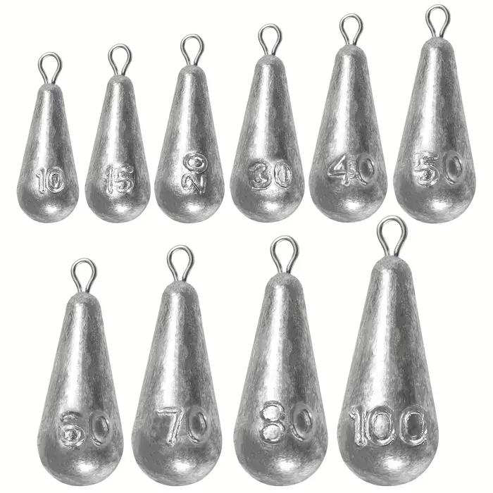 Plombs de pêche en forme de larme 10 tailles pour drop shot et bass casting - eau douce et eau salée