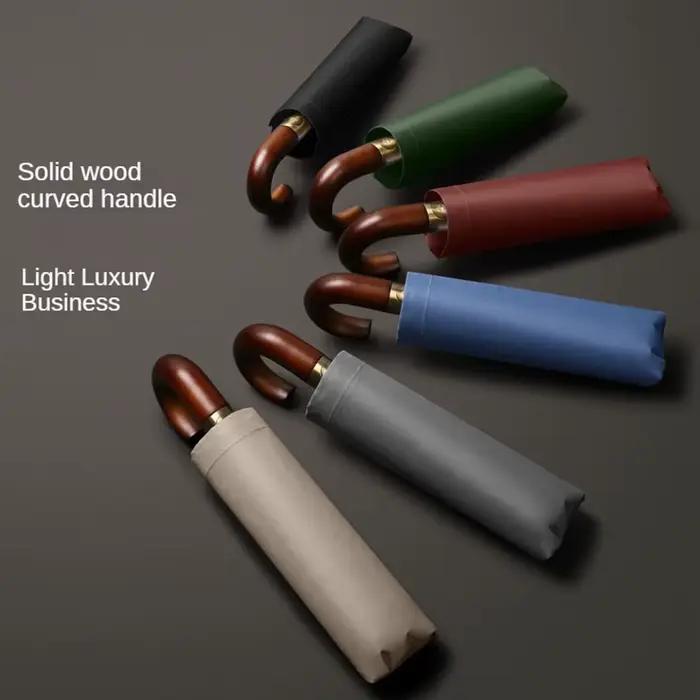 Parapluie automatique pliant UPF50+ anti-UV et vent - Design compact style manche courbe soleil pluie