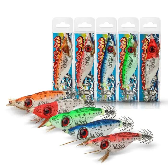 Lot de 5 leurres pêche leurre souple appât dur crevette calamar seiche octopus 9g 10cm hameçon plomb