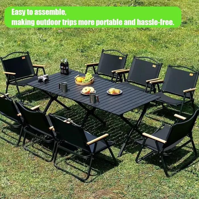 Chaise de camping pliante avec accoudoirs bois - Siège pêche style vintage pour plage et pique-nique