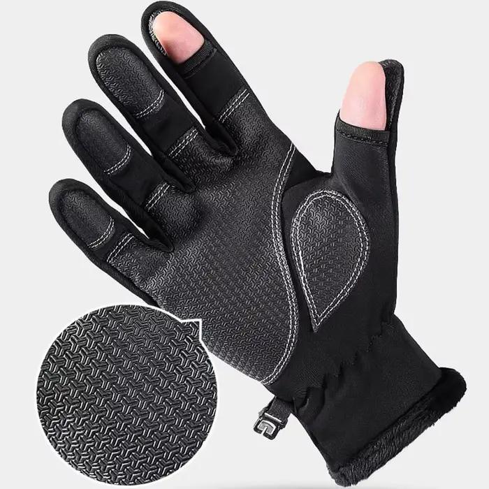 Gants de pêche hiver imperméables 2 doigts avec velours chaud pour hommes et femmes pêcheurs