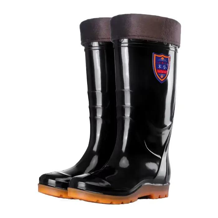 Bottes PVC pêche homme imperméables antidérapantes tube haut avec semelle caoutchouc et doublure polaire
