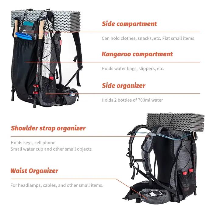 Sac à dos 40l Naturehike pour pêche trekking et randonnée avec housse de protection intégrée