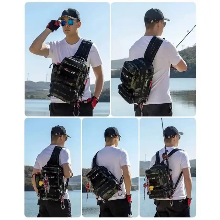 Sac à dos pêche avec porte-canne - Sac de rangement équipement pêche, camping et chasse