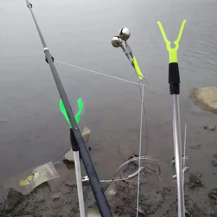 Support de canne à pêche métallique réglable type Y portable ultra-court fixation sol