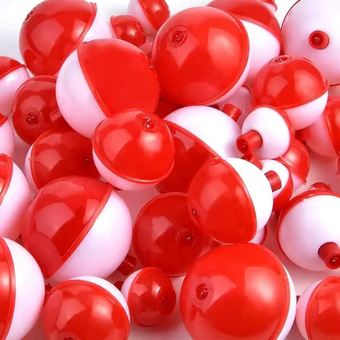 10 flotteurs coulissants ABS rouge/blanc - Bouchons pêche ronds avec bouton poussoir