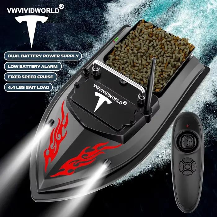 Bateau appât télécommandé VWVIVIDWORLD 500m portée 2kg charge vitesse fixe étanche lumière nuit pêche
