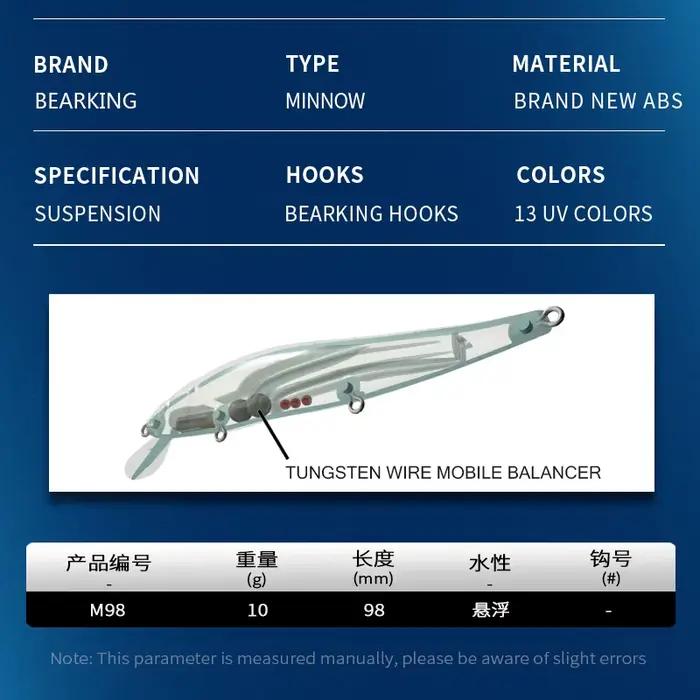 Leurre minnow BEARKING 9.8cm 10g pour prédateurs - Wobbler professionnel plongeant 2.1m