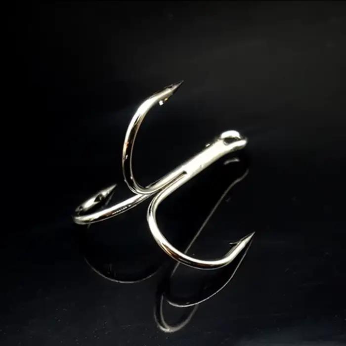 Hameçons triples acier carbone boîte 50 pièces - Crochets pêche noirs/argent - Matériel pêche DG04