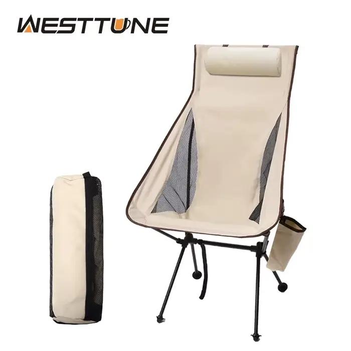 Chaise portable Westtune pliable avec repose-tête - Siège léger pêche camping aluminium extérieur