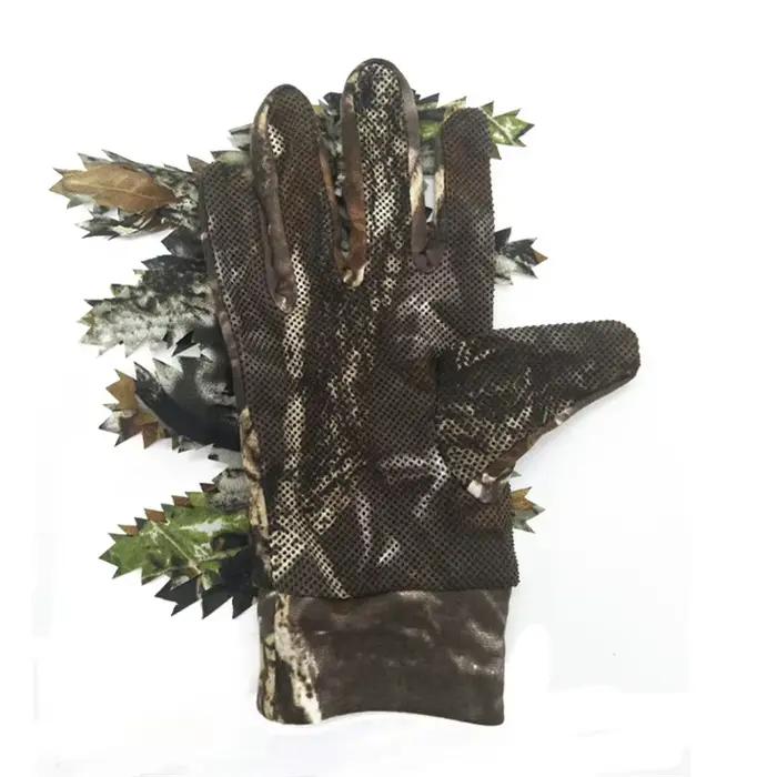 Gants de pêche et chasse camouflage 3D feuilles antidérapants à points silicone