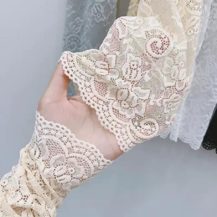 Manchons bras été soie glacée dentelle protection UV pêche conduite gants sans doigts noir blanc