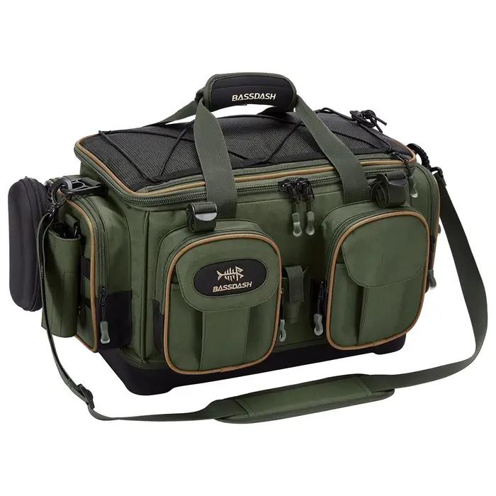 Sac à bandoulière BASSDASH résistant à l'eau léger - Pack rangement matériel pêche avec fond moulé dur et couvre-pluie
