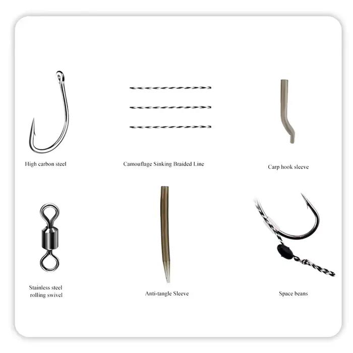 Montages carp fishing FTK 18.5cm hameçons hair rigs avec ligne 30-60LB pour pêche au feeder