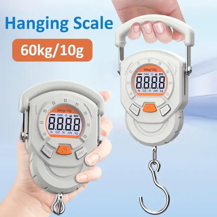 Pèse-bagages numérique portable 60kg précision 10g avec crochet pour peser poissons valises bagages