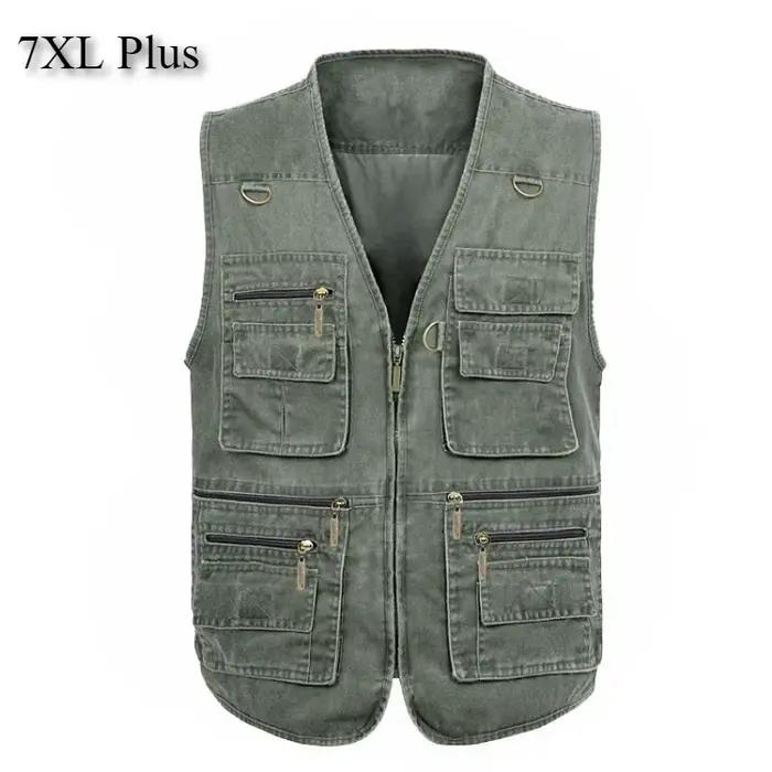 Veste de pêche homme 7XL été 16 poches, parka multi-poches coton pour randonnée et extérieur