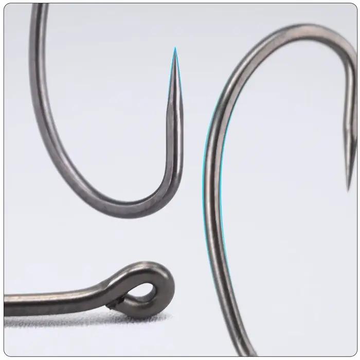 Hameçon de pêche sans ardillon Hirisi X502 en acier inoxydable carbone, 15 pièces avec revêtement PTFE