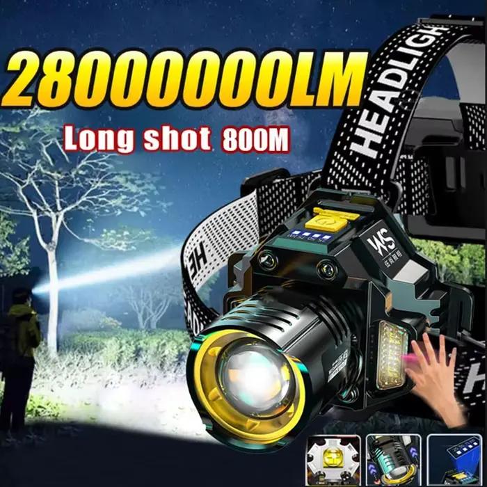 Lampe frontale LED rechargeable zoom télescopique haute luminosité étanche pêche travail